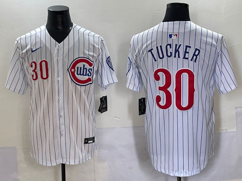 Men 2025 Chicago Cubs #30 Tucker White Stripe Fashion Nike MLB Jersey style 7031->chicago cubs->MLB Jersey